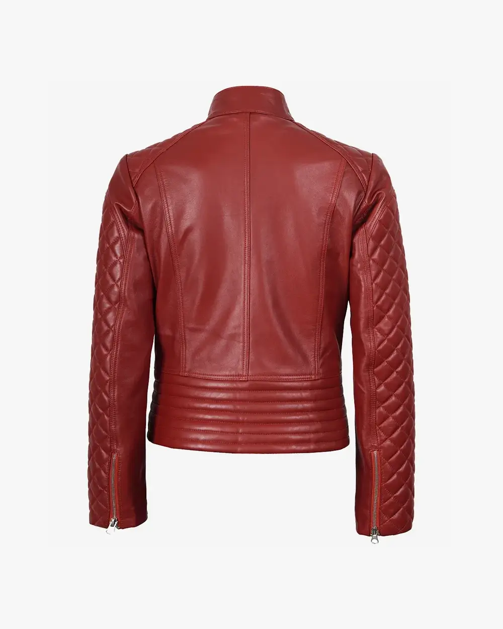 Women's Real Leather Red Quilted Biker Style Jacket - Image 4